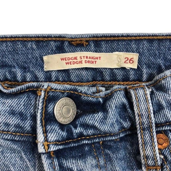 Levi’s Wedgy Straight Leg Distress Light Medium Wash Button Fly Jeans Size 26 - Picture 3 of 10